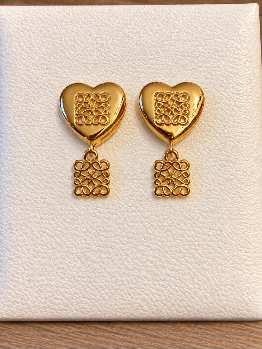 Gold Heart Drop Earrings - Picture 6 of 10